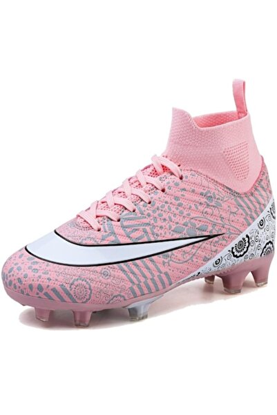 VTASQ Ghete de fotbal pentru baieti si fete roz cu crampoane, antiderapante pentru exterior 39