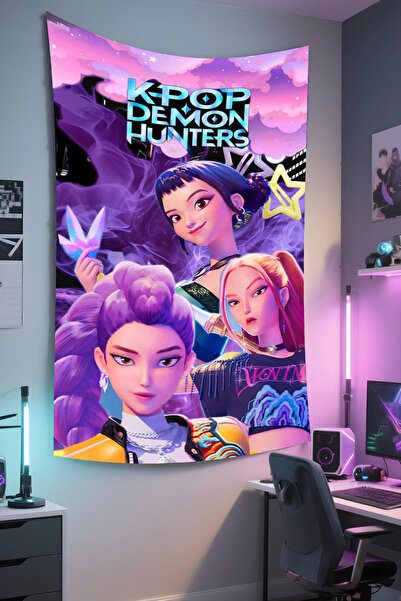 RUGRUMBA Tapiserie Demon Hunters cu imprimeu – Tematică K-Pop, țesătură de ca...