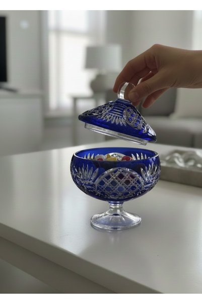 DECOSTYLE Petek777M Renkli Kapaklı Kristal Dekorlu Şekerlik – 2’li Şık Sunum & Çeyizlik Lokumluk Set