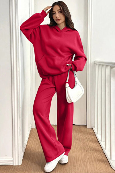 BARLİZ ΓΥΝΑΙΚΕΙΟ Σετ Φόρμας Oversize με Φαρδιά Μπατζάκια και Κουκούλα, 3 Κλωσ...