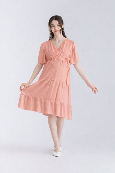 Desen Hamile Giyim Salmon Viscose Short Maternity Dress