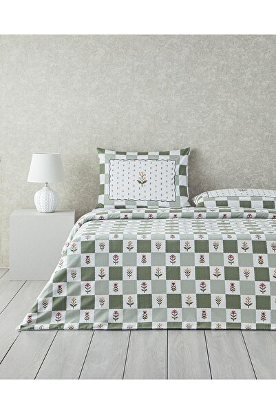 English Home Σετ Παπλωματοθήκη Μονό Κρεβάτι Crocus Flora Cotton 160 x 220 Πράσινο