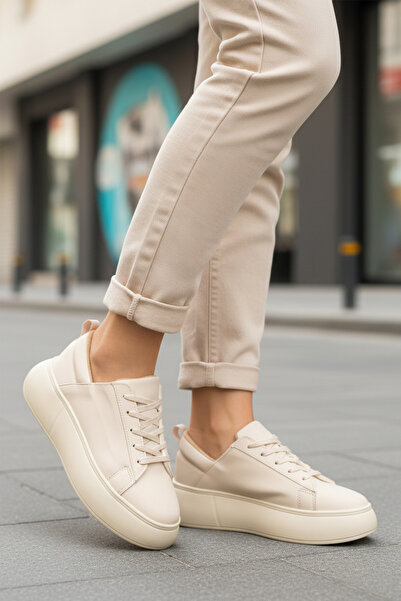 AYAKMOD Pantofi sport pentru femei Termo DV-03 Z bej cu șireturi