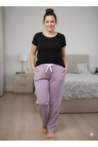 Lady Queen بنطلون بيجامة فرنسي مخملي بخصر مطاطي مقاس كبير