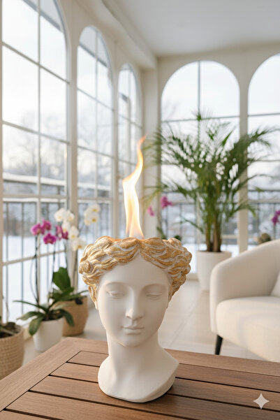 twins home art Antik Helen Büst Tasarımlı Masa Üstü Bioethanol Şömine + 1L Yakıt & Fitil Hediyeli