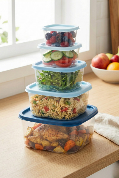 Poomy 5-Piece Transparent Kitchen Organizer Set Storage Container and Food Storage Box Square Set