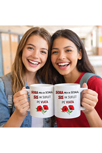 OEM Set of 2 personalized white mugs – "My school sister, soulmate for life", Tipo-Art