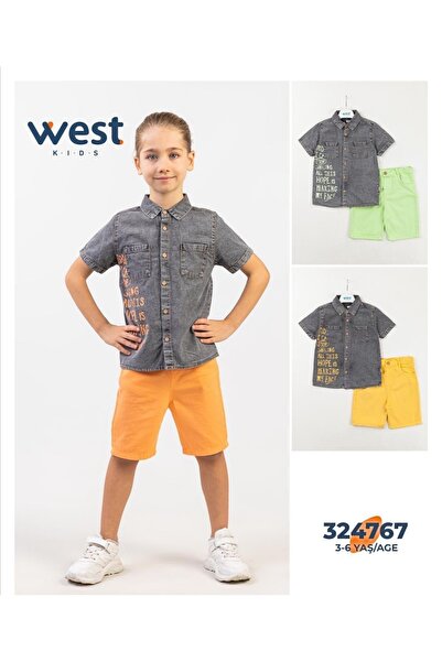 West SET CU CĂMAȘĂ GRAY-FISTIC GREEN PENTRU BĂIEȚI CU PANTALONI SCURTĂ