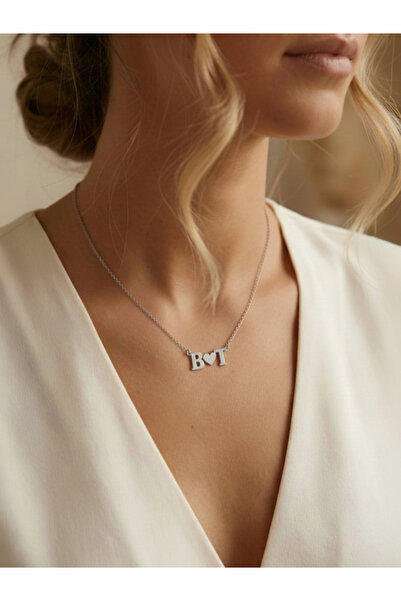 Büşra Çetin 925 Ayar Gümüş Kişiselleştirilebilir 2 Harfli Kalpli Gümüş Kolye