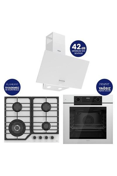 Ferre Fryart Digital Asimetrik Beyaz Cam Ankastre Set QEP63CB+NT026-WFA+D087SA