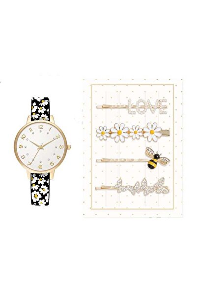 Jessica Carlyle Casual Analog Watch Set for Women with Hair Clip