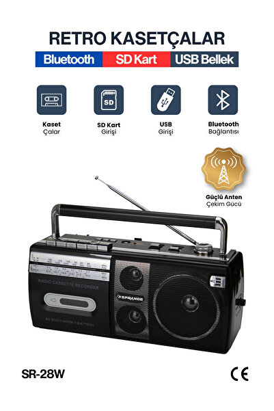 SPRANGE Kasetçalar Teyp Bluetooth USB SD Kart Özellikli Aux Bağlantılı Yeni Nesil Antenli Retro Mp3 Radyo