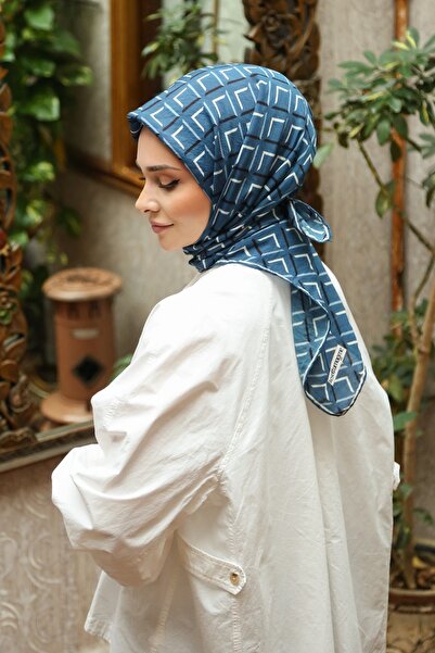 Tesettürnağme Eșarfă EcoZen TN2103 Model geometric 01-Indigo
