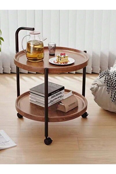 VOGMAX طاولة جانبية للقهوة ذات طبقتين مزودة بعجلات