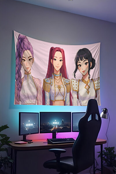 RUGRUMBA Demon Hunters Baskılı Duvar Örtüsü – K-Pop Temalı, Kaliteli Kumaş, T...