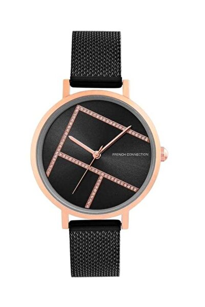 French Connection Analog Watch for Women with Black Dial and Black Metal Stra...