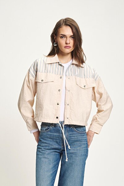 Lijuri Stripe Patterned Lined Parachute Raincoat 7077 R5-B-K1