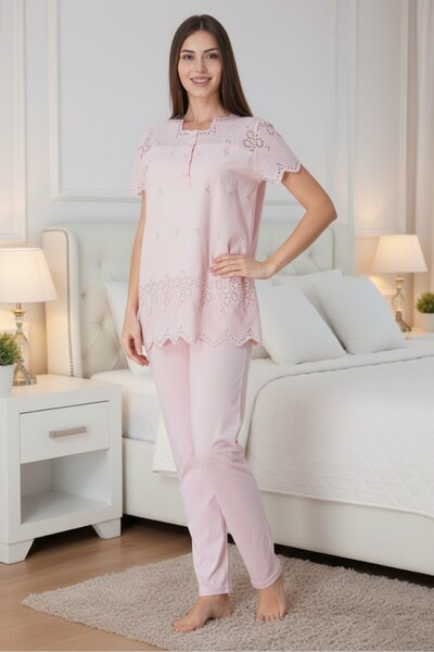 BLACKMORE طقم بيجامة نسائي من قطعتين للحوامل مصنوع من القطن والكتان