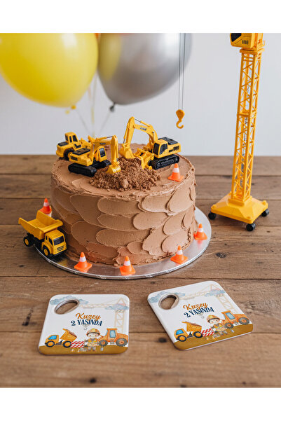 arslart Kişiye Özel İnşaat Temalı Magnet Açacak Bardak Altlığı, Doğum Günü He...