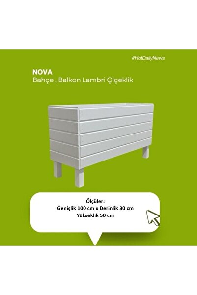 Mobdax Ahşap Saksı / Çiçeklik Bahçe & Balkon Lambrili Beyaz