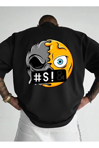 Afri Cyber Skull Emoji Printed Oversized T-Shirt - 100% Cotton Single Jersey ...
