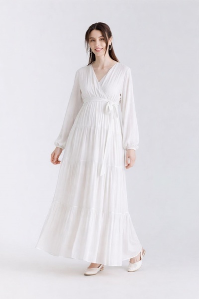 Desen Hamile Giyim White Viscose Long Maternity Dress