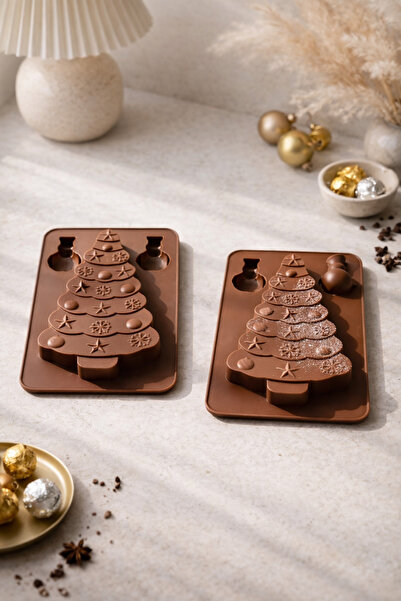 DİVAYS 2-Piece Pine Tree Silicone Chocolate Mold - Christmas Themed Fireproof...