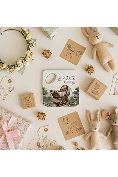 arslart bohem beşik temalı kişiye özel magnet açacak & bardak altlığı, bebek ...