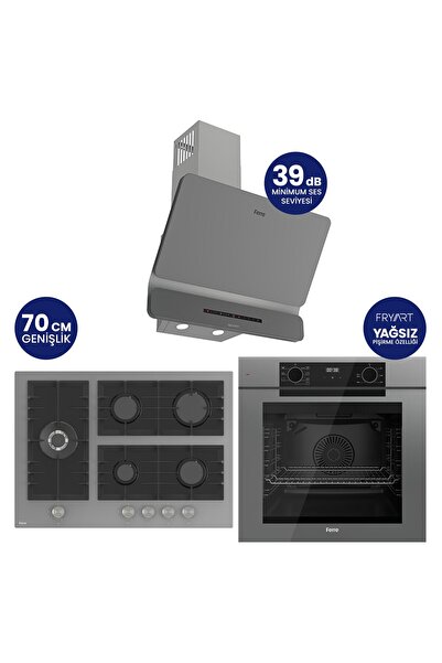 Ferre Fryart Digital 5 Gözlü Gri Cam Ankastre Set QEP63CPR+BL138+D082-SA
