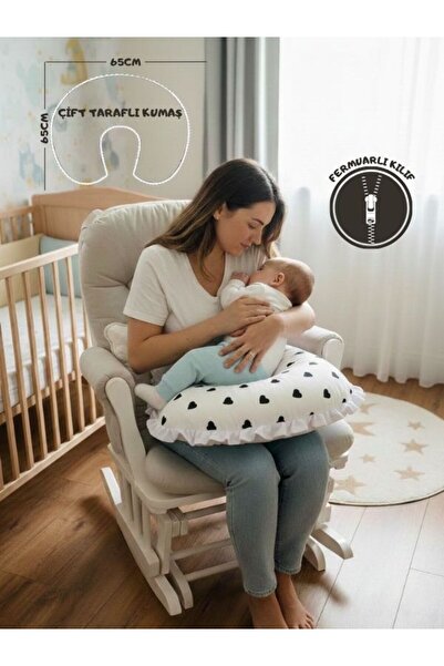 Pedimu Fırfır Detaylı Pamuk Emzirme Anne&Bebek Destek Yastığı– Fermuarlı Çıka...
