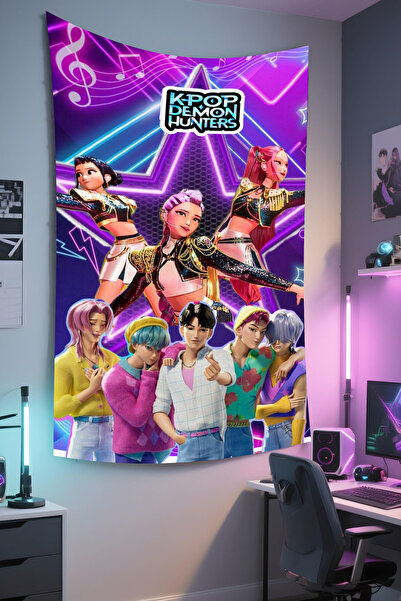RUGRUMBA Tapiserie Demon Hunters cu imprimeu – Tematică K-Pop, țesătură de ca...
