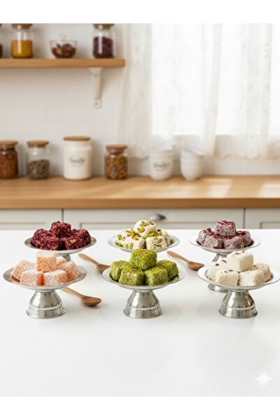 Tasarım Evi حامل حلويات مزخرف مكون من 6 قطع مطلي بالذهب والفضة، صينية تقديم جانبية للقهوة، وعاء للحلويات التركية الفاخرة