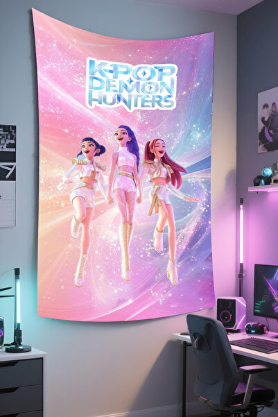 RUGRUMBA Tapiserie Demon Hunters cu imprimeu – Tematică K-Pop, țesătură de ca...