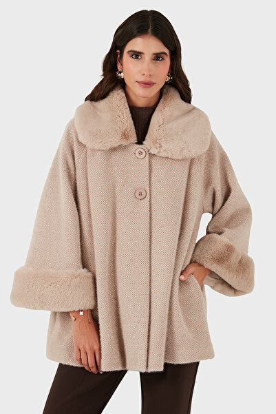 Via Dante Oversized Fit Jacket Collar Buttoned Faux Fur Coat Coat 6858060