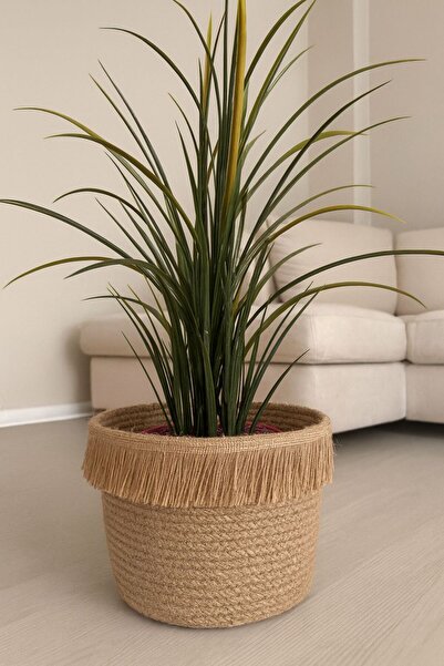 NuaCraft Bohem Hasır Saksı Kılıfı - Dekoratif Jüt Saksılık Sepeti 22x20