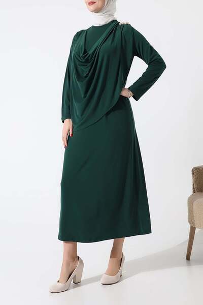 Sabr Rochie lungă Sandy drapat cu detaliu cu nasturi pe umăr