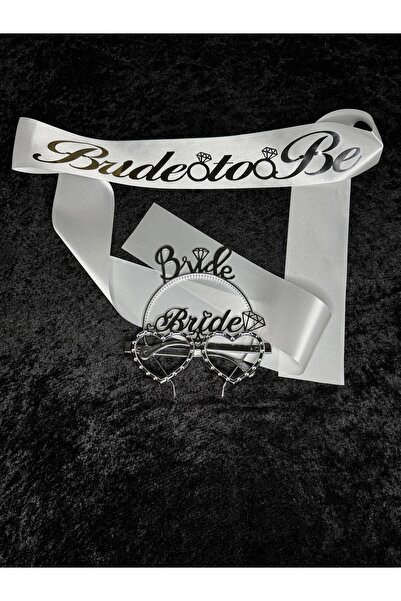 SırmalıHome 3 Parça Gümüş 'Bride To Be' Yazılı Beyaz Saten Kemer 'Bride' Gözl...
