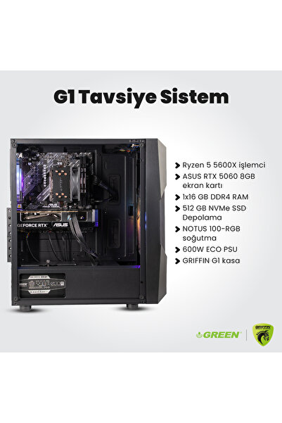 Green GRIFFIN G1 | RTX 5060 Gaming PC | Ryzen 5 5600X | 16GB Ram | 512GB SSD ...