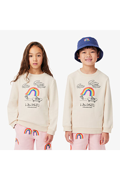 Lacoste Çocuk Bisiklet Yaka Desenli Krem Sweatshirt