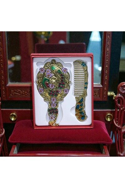 Kuzey Tacı مجموعة مشط هدايا مطرزة على شكل طاووس عتيقة وجذابة، حجم صغير VIP