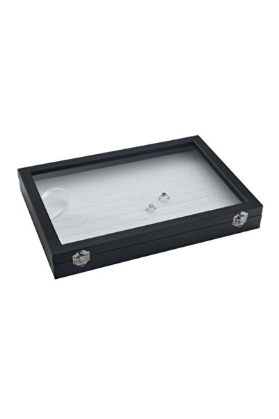 Cufarul cu margele Tava catifea alba cu capac cu geam pentru inele sau cercei...