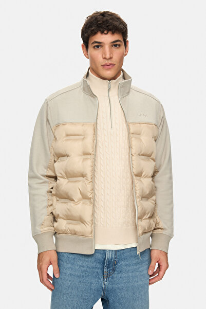 UCLA معطف رجالي من قماش السكوبا ذو لون بيج داكن من مونوز مع سحاب وجيوب، تصميم قياسي