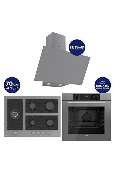 Ferre FlowArt Digital 5 Gözlü Gri Cam Ankastre Set QBL63CPR+BL138+D079