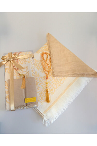 Bilenler Kişiye Özel Kutulu Hediyelik Set Pamuk Dokulu Seccade Eşarp, İnci Te...