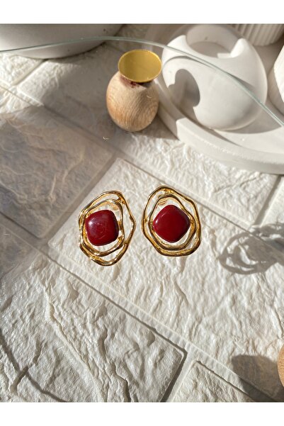 Atelier Licia Burgundy Enamel Asymmetrical Gold Earrings