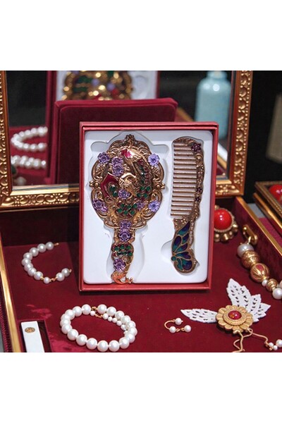 Kuzey Tacı Αρχαίο εντυπωσιακό σετ χτένας με κεντημένο παγώνι, μικρό μέγεθος Vip