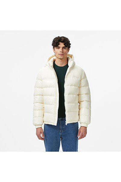 Lacoste Erkek Relaxed Fit Kapüşonlu Beyaz Mont