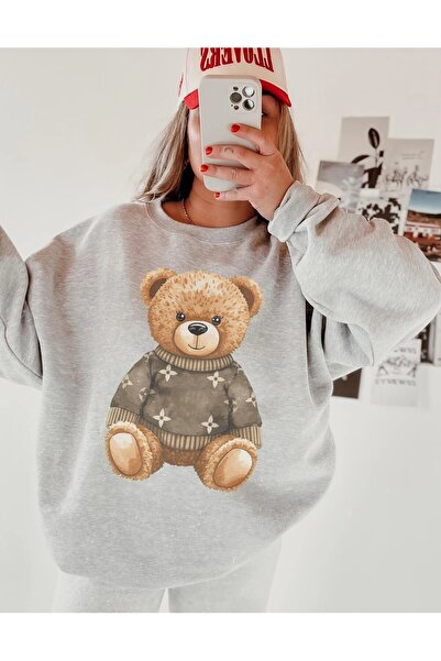 Aether Clothing Bear Printed Oversized Cut Long Sleeve Organic Cotton Sweatshirt