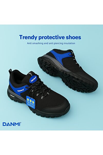 DANMI Men's Safety Shoes with Steel Toe – Anti-Slip & Anti-Puncture, Breathable Honeycomb Lining,