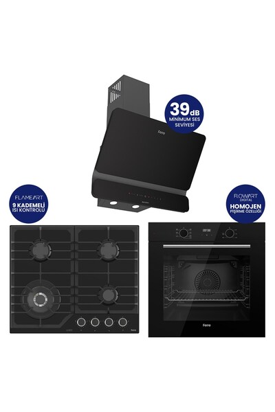 Ferre FlowArt Digital Asimetrik Siyah Cam Ankastre Set QBL63CS+NT025-WFA+D080-SA